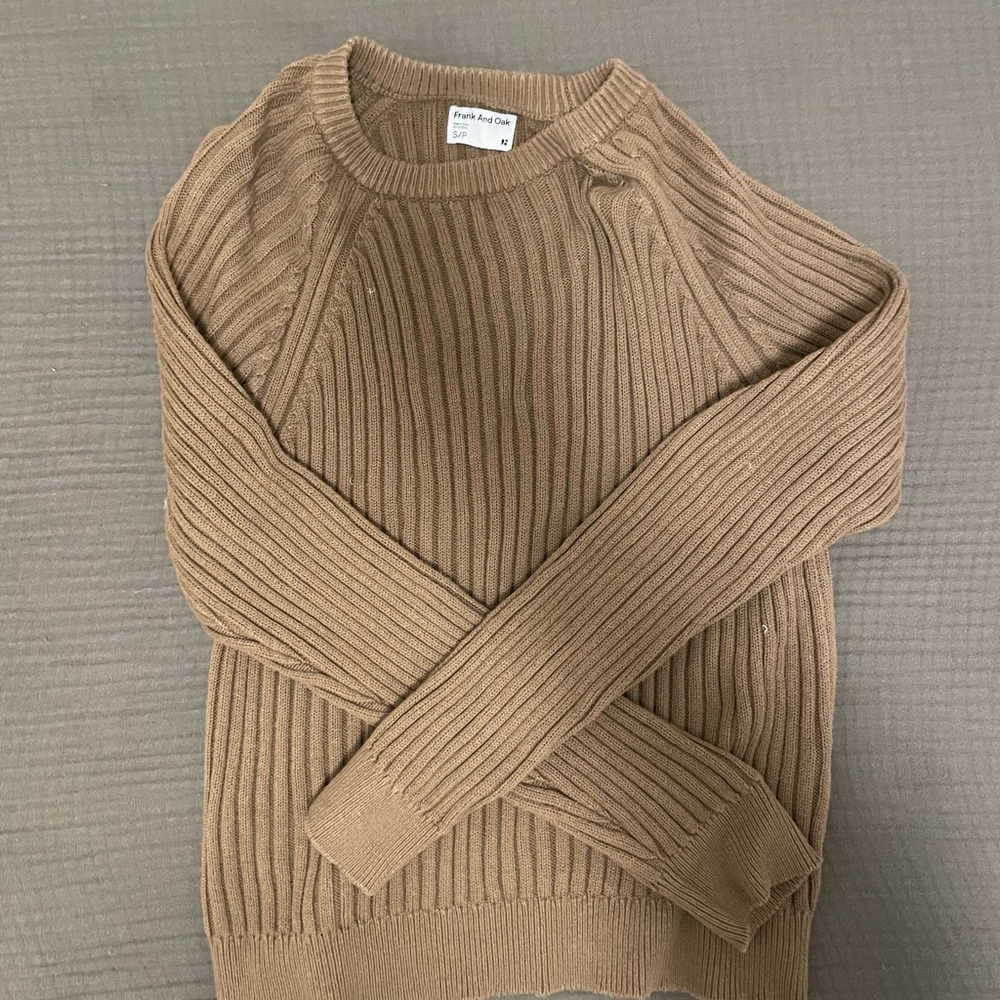 Frank & Oak Ribbed Brown Crew Neck Sweater